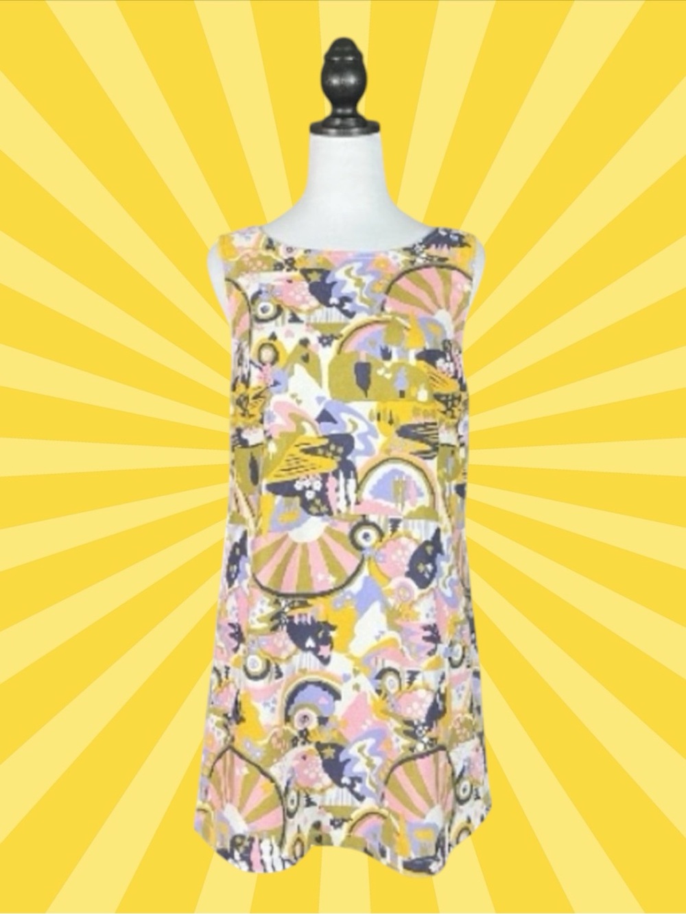 ModCloth Retro Mod Mid-Century Modern Maximalist Party Linen Blend Shift Dress M